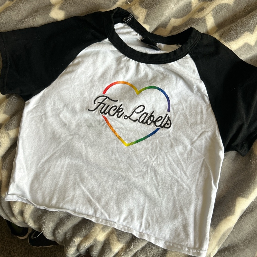Spencer's Black and White Short Sleeve Tee with Heart Graphic